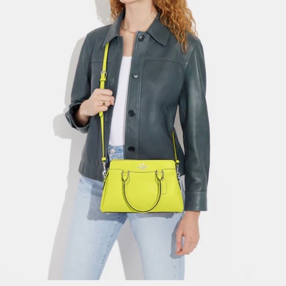 NWT Coach Mini Darci Leather Bright Yellow Carryall With Phone Wallet - Picture 1 of 13